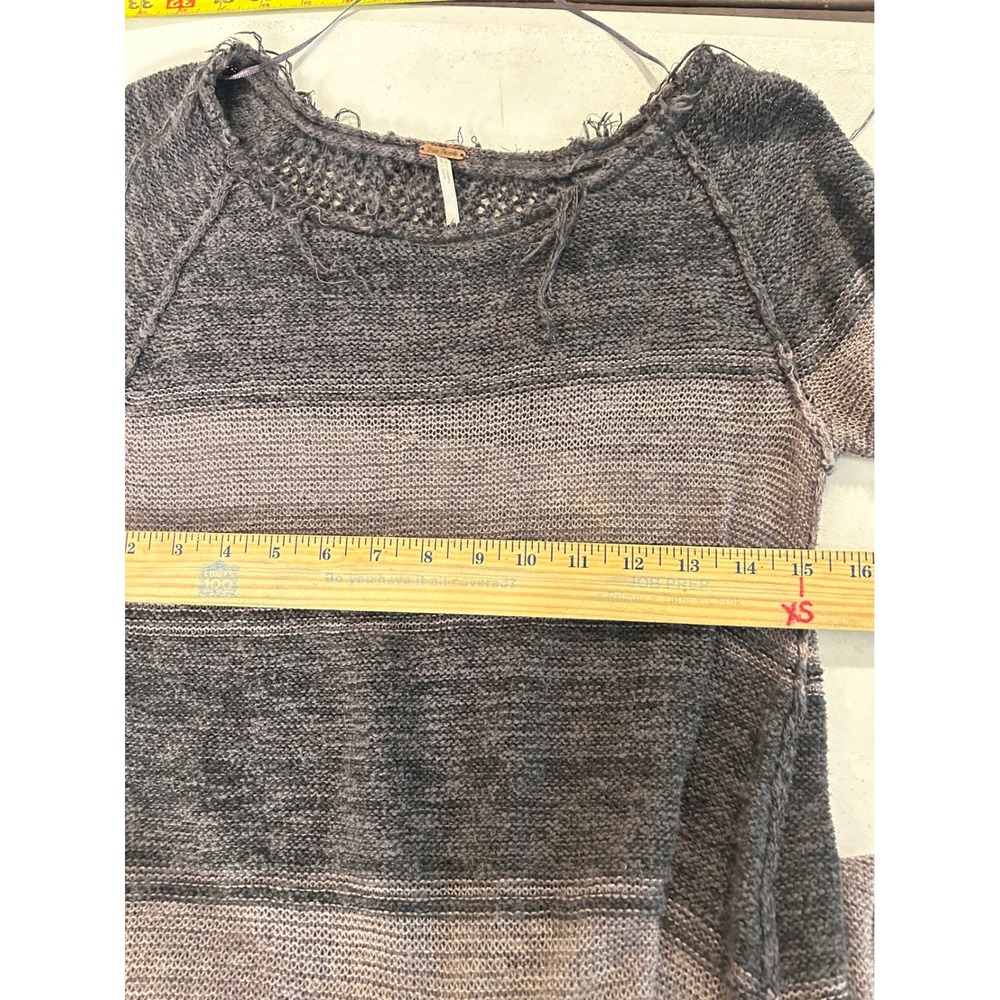Free People Striped Tunic Sweater Grey Teal Distressed Knit Boho Small - Picture 2 of 11